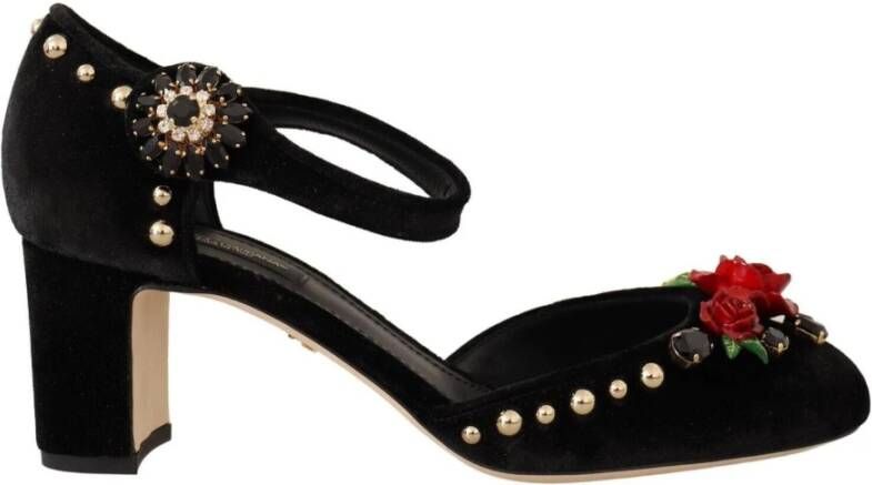 Dolce & Gabbana Zwarte Velvet Enkelband Pumps Black Dames