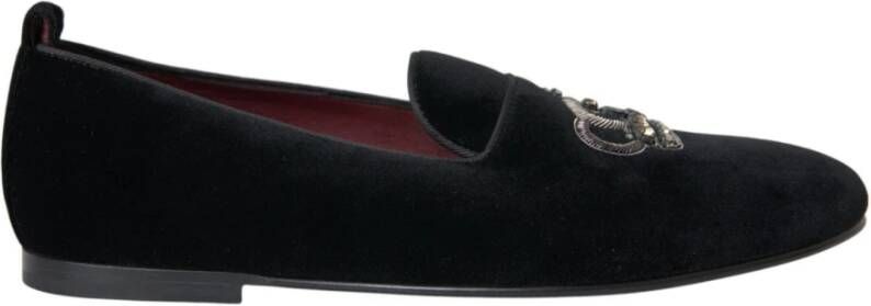 Dolce & Gabbana Zwarte Velvet Kristal Loafers Black Heren