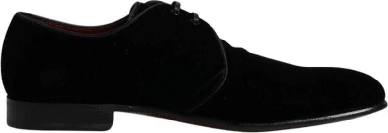 Dolce & Gabbana Zwarte Velvet Leren Veterschoenen Black Heren