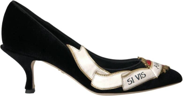 Dolce & Gabbana Zwarte Velvet Pumps met leren zool Black Dames