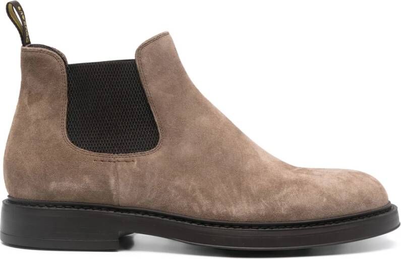 Doucal's Beige Suède Chelsea Boots Lichtgewicht Rubberen Zool Brown Heren