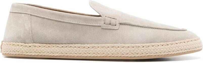 Doucal's Beige Suède Loafers met Raffia Zool Beige Heren