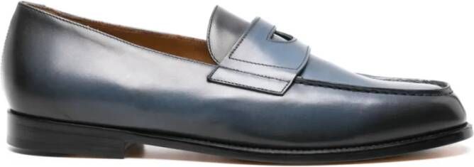 Doucal's Blauw en zwart getextureerde penny loafers Blue Heren