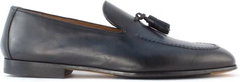 Doucal's Blauwe Leren Loafers met Kwastje Black Heren