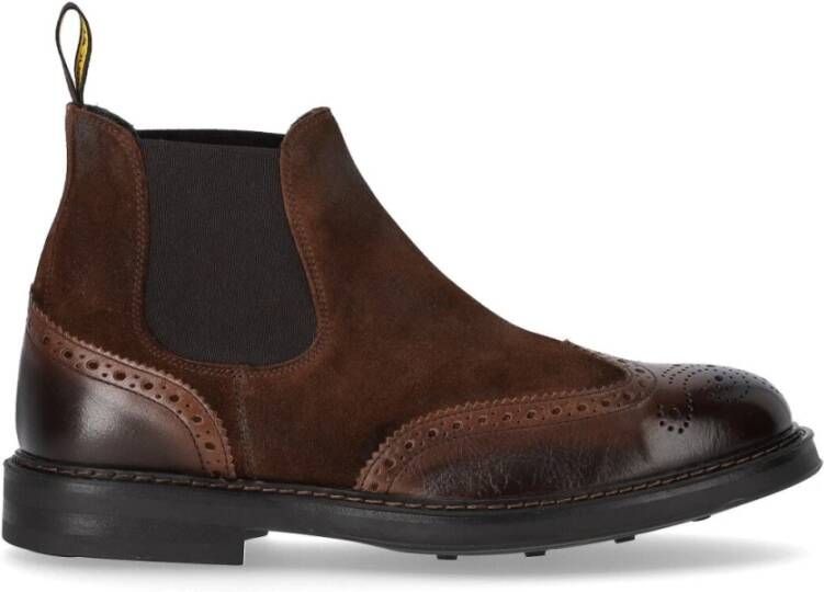 Doucal's Bruine Suède Chelsea Boots met Brogues Brown Heren