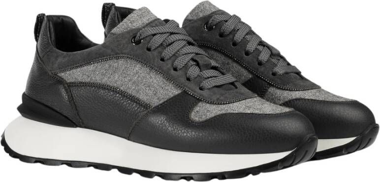 Doucal's Dames leren en suède sneaker | leisteen grijs Gray Dames