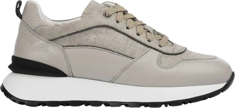 Doucal's Dames leren en suède sneaker | zand Gray Dames