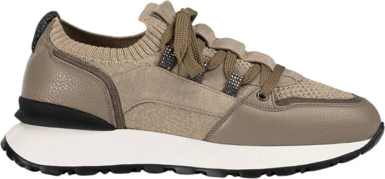 Doucal's Dames leren suède en technische stof sneaker |sand- Beige Dames