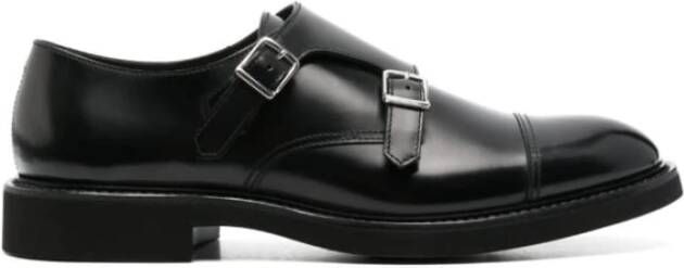 Doucal's Dubbele gesp leren schoenen geborstelde zool Black Heren