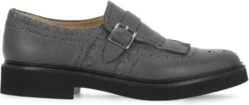 Doucal's Grijze Leren Loafers Ronde Neus Voorband Gray Dames