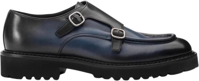 Doucal's Heren leren dubbele gesp schoen | blauw Blue Heren