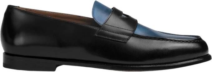 Doucal's Heren leren loafers | zwart en lichtblauw Black Heren