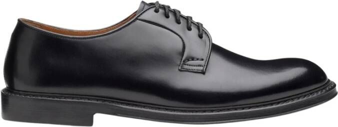 Doucal's Leren Derby Schoen Ronde Neus Glanzende Afwerking Black Heren