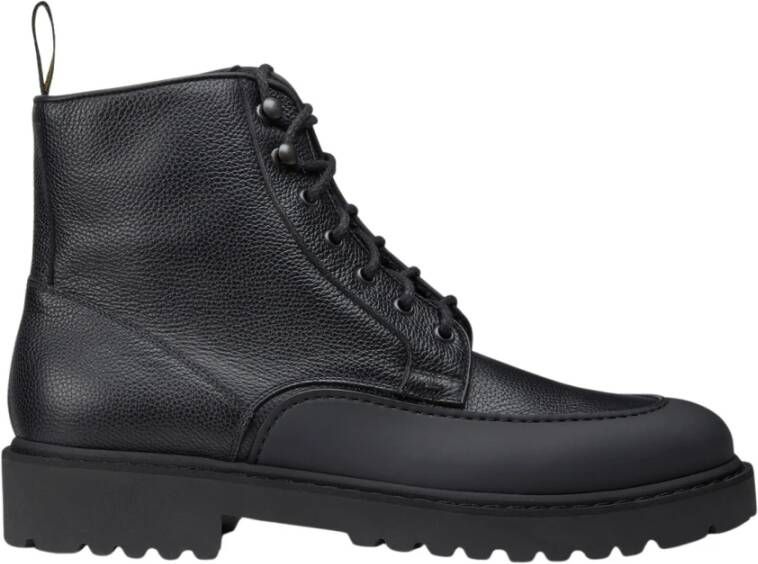 Doucal's Heren tumbled leren veterschoen enkellaars | zwart Black Heren