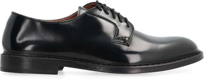 Doucal's Leren Derby Schoen Ronde Neus Glanzende Afwerking Black Heren