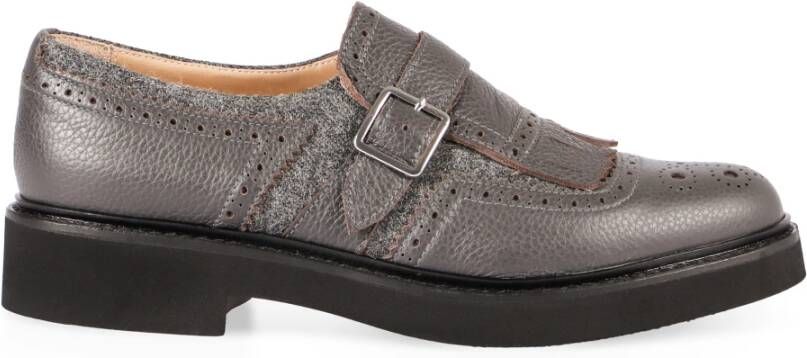 Doucal's Grijze Leren Loafers Ronde Neus Voorband Gray Dames