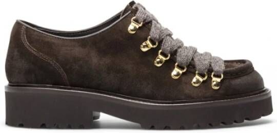 Doucal's Stijlvolle leren veterschoenen met wollen details Brown Dames