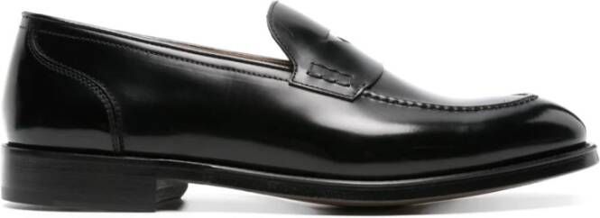 Doucal's Zwarte Geborsteld Leren Penny Loafers Black Heren