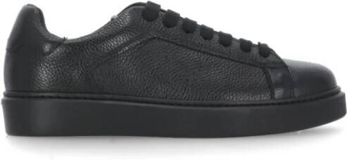 Doucal's Zwarte Leren Sneakers Ronde Neus Black Heren