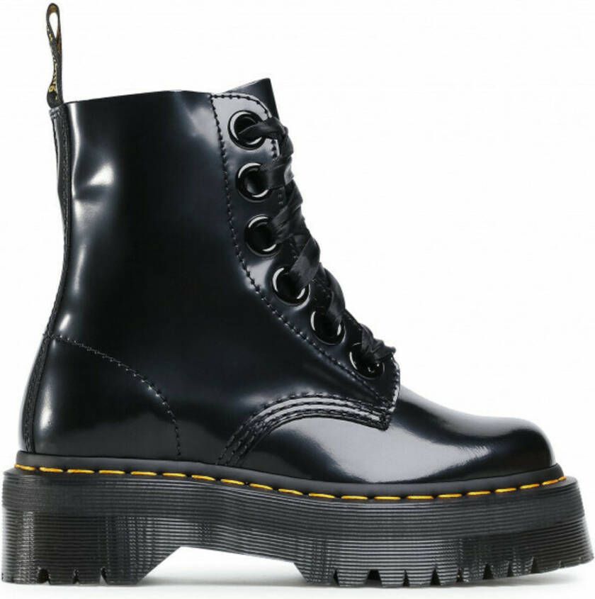 Dr. Martens Zwarte Leren Platformlaars met Decoratieve Stiksels Black Dames