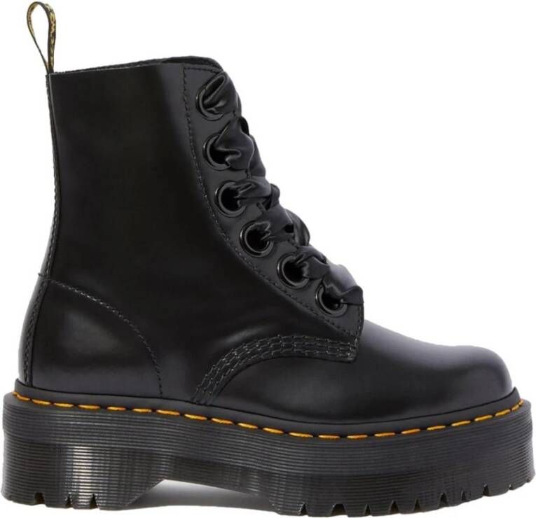 Dr. Martens Zwarte Leren Platformlaars met Decoratieve Stiksels Black Dames