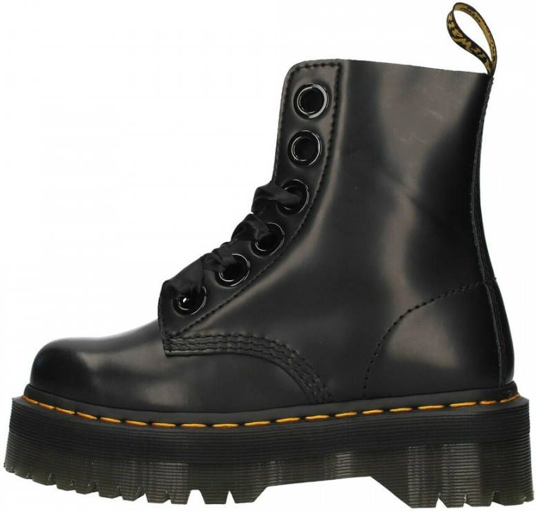 Dr. Martens Zwarte Leren Platformlaars met Decoratieve Stiksels Black Dames