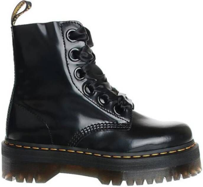 Dr. Martens Zwarte Leren Platformlaars met Decoratieve Stiksels Black Dames