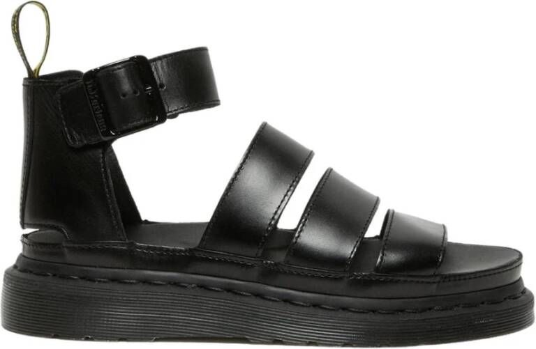 Dr. Martens Zwarte platte leren sandalen met verstelbare gespsluiting Black Dames