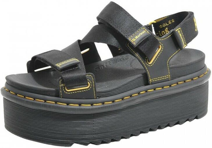 Dr. Martens Zwarte Leren Platte Sandalen met Klittenbandsluiting Black Dames - Foto 2