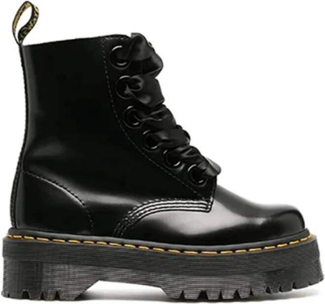 Dr. Martens Zwarte Leren Platformlaars met Decoratieve Stiksels Black