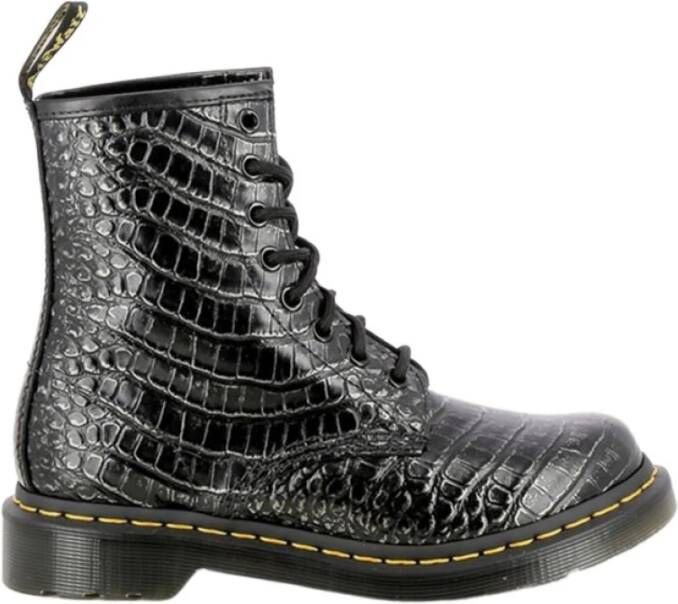 Dr Martens 1460 Wild Croc Leather Lace Up Boots Dr. Martens Zwart Dames