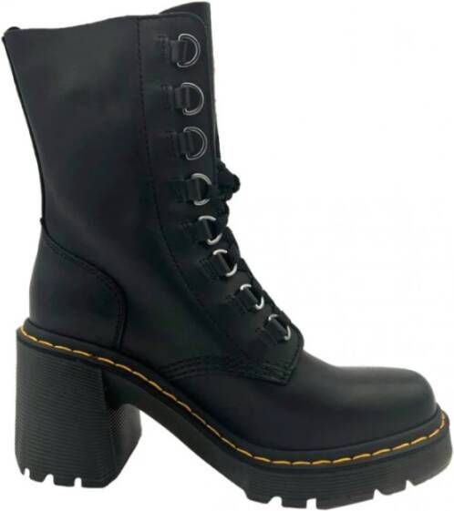 Dr. Martens Leren Plateau Enkellaarzen met Uitlopende Hak Black Dames