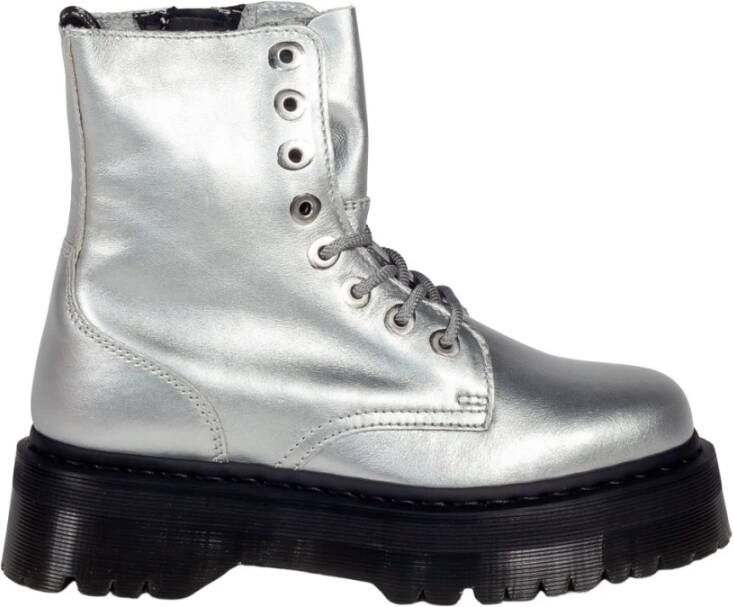 Dr. Martens Metallic Leren Plateau Laarzen Gray Dames