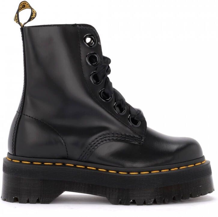 Dr. Martens Zwarte Leren Platformlaars met Decoratieve Stiksels Black