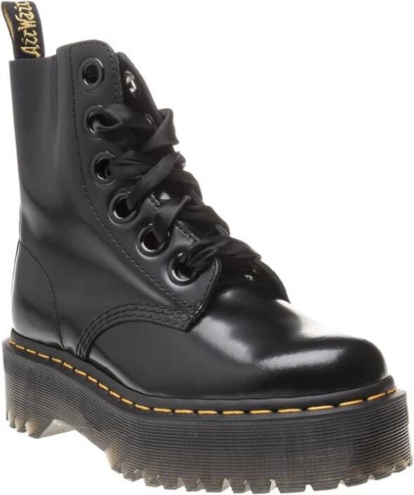 Dr. Martens Zwarte Leren Platformlaars met Decoratieve Stiksels Black Dames