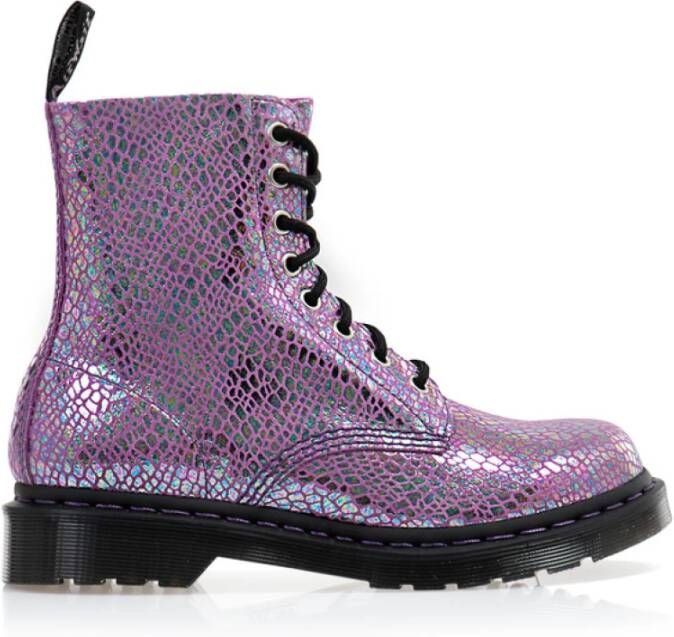 Dr. Martens Paarse Slang Metallic Suède Schoenen Purple Dames