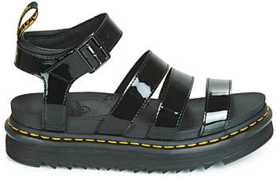 Dr. Martens Zwarte Platte Sandalen met Verstelbare Enkelband Black Dames