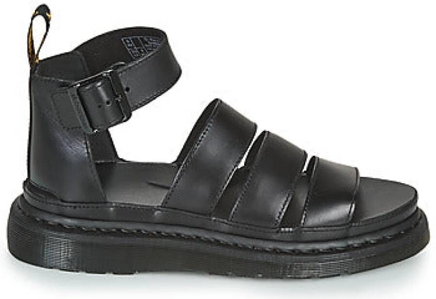 Dr. Martens Zwarte platte leren sandalen met verstelbare gespsluiting Black Dames