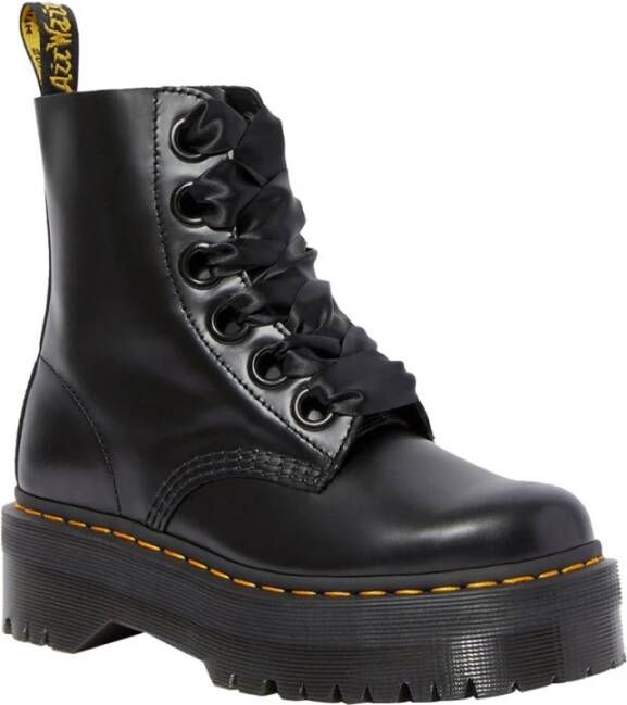 Dr. Martens Zwarte Leren Platformlaars met Decoratieve Stiksels Black