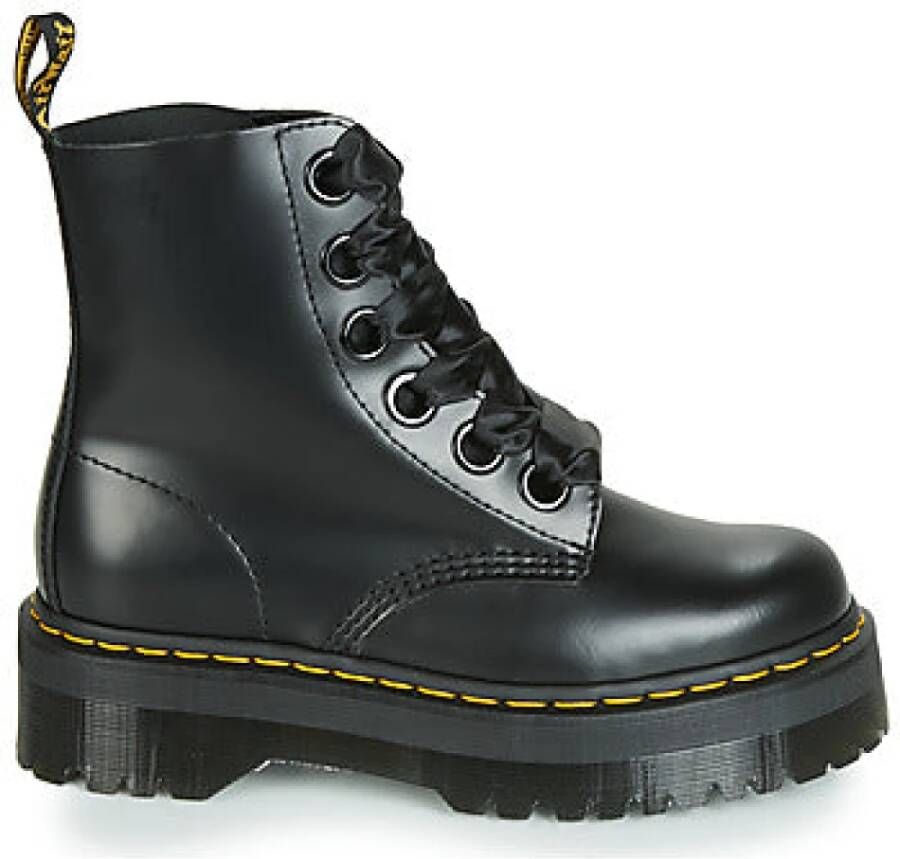 Dr. Martens Zwarte Leren Platformlaars met Decoratieve Stiksels Black Dames