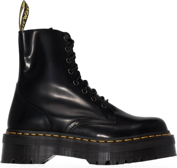 Dr. Martens Zwarte Leren Laarzen met Gele Stiksels Black Dames