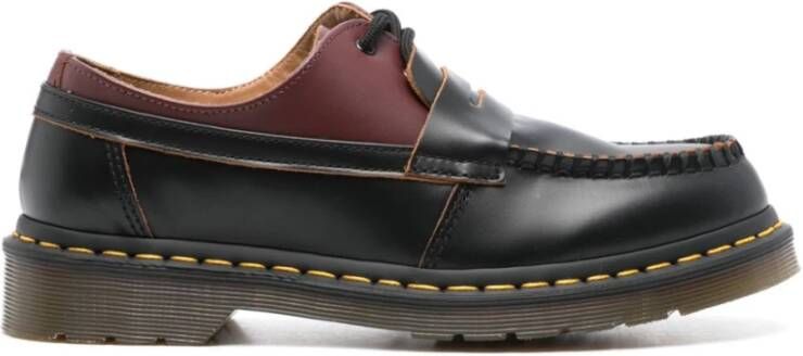 Dr. Martens Zwarte Leren Platte Schoenen met Gelaagd Ontwerp Black Dames