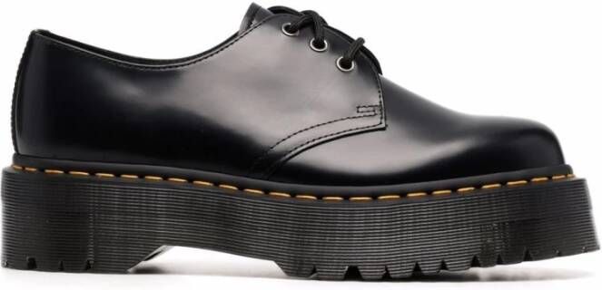 Dr. Martens Zwarte Leren Platte Schoenen Vetersluiting Black Dames