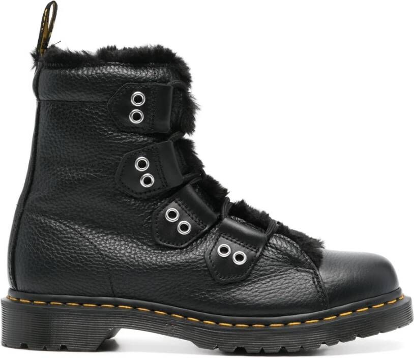 Dr. Martens Zwarte Veterschoenen met Faux-Fur Voering Black Dames