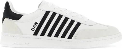 Dsquared2 Contrasterende Gestreepte Leren Bokser Sneakers White Heren