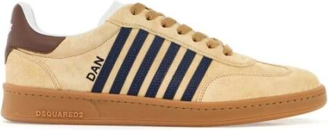 Dsquared2 Contrasterende Gestreepte Suède Sneakers Beige Heren