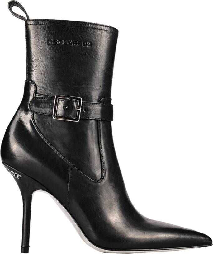 Dsquared2 Zwarte Leren Laarzen met Puntige Neus en Verstelbare Enkelband Black Dames