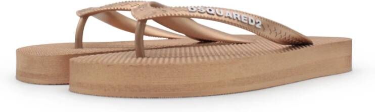 Dsquared2 Gouden Logo-Print Flip-Flops Beige Dames