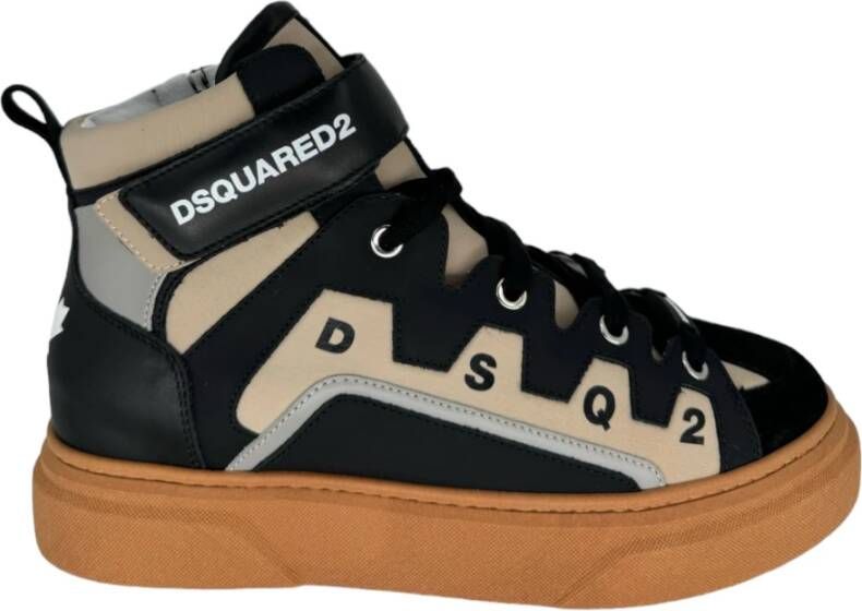 Dsquared2 Iconische High-Top Sneaker in Zwart-Beige Black Dames