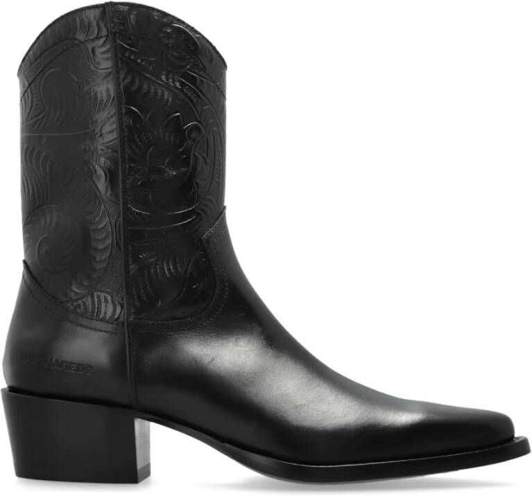 Dsquared2 Leren cowboy laarzen Black Heren